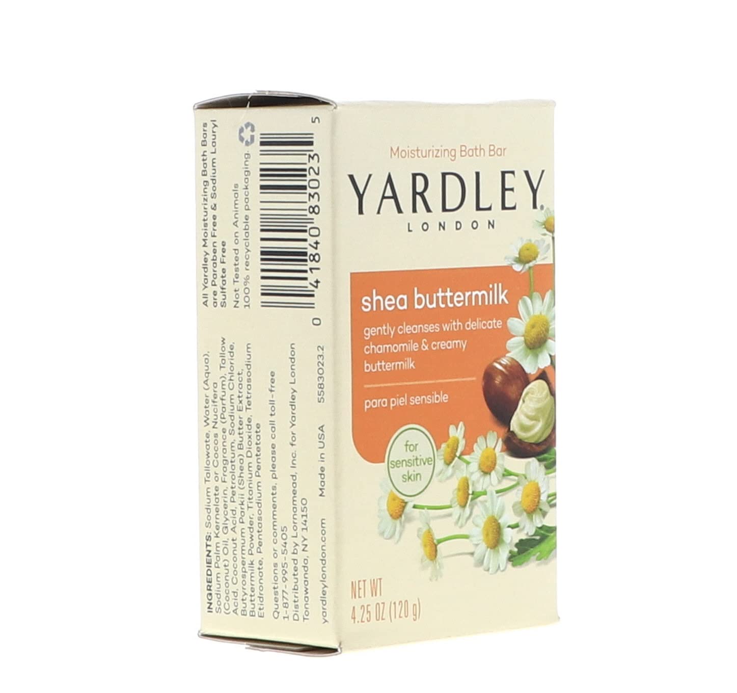 Yardley London Sensitive Skin Shea Buttermilk Bar Soap – 4 oz (Pack of 6)