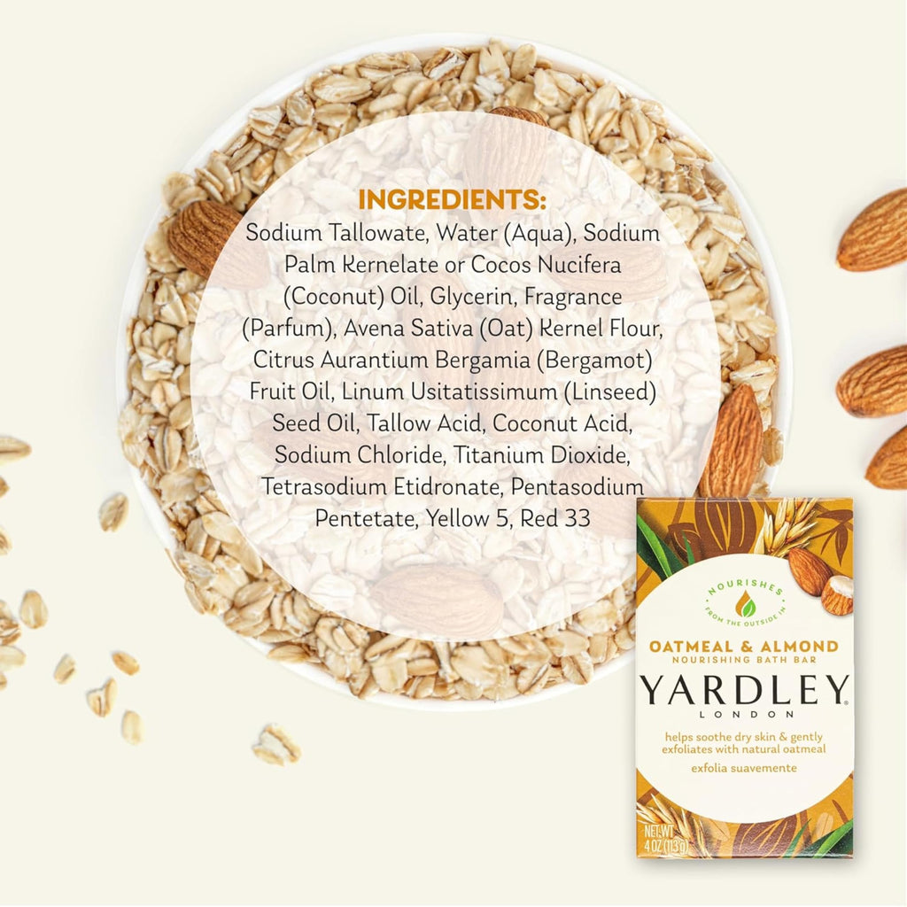 Yardley London Moisturizing Bar – Oatmeal & Almond, Natural Oats (4.0 oz) Pack of 6
