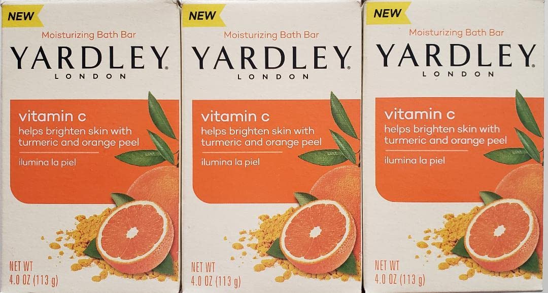 Yardley London Vitamin C Bath Bar with Turmeric & Orange Peel – Pack of 3 (4oz Each)