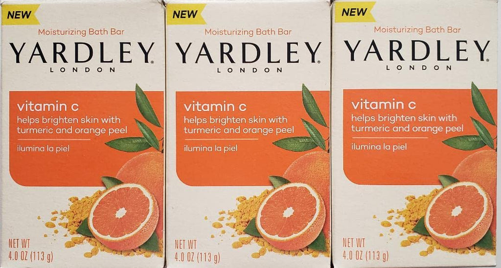 Yardley London Vitamin C Bath Bar with Turmeric & Orange Peel – Pack of 3 (4oz Each)