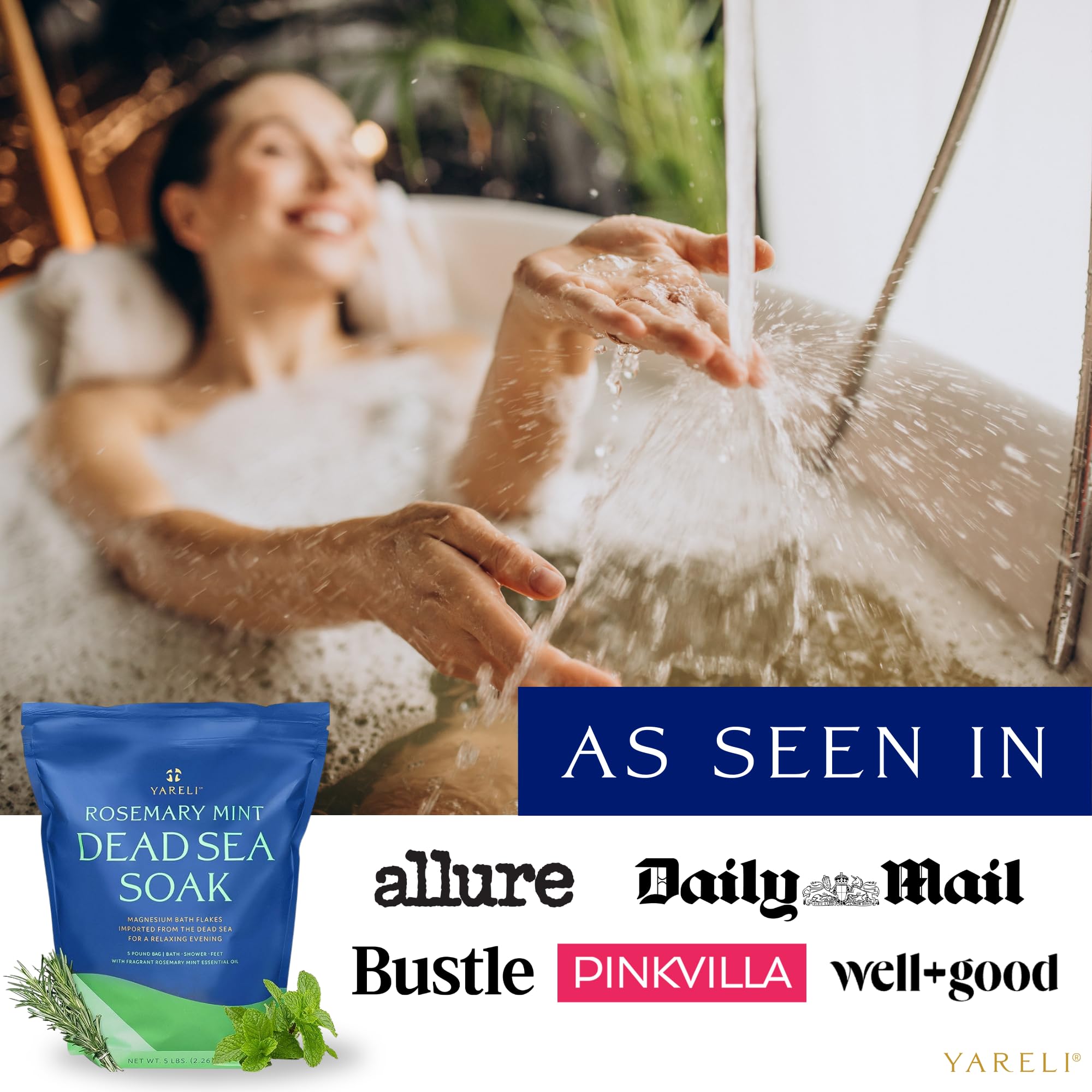 YARELI Magnesium Flakes 5lb – Rosemary Peppermint Dead Sea Bath & Foot Soak