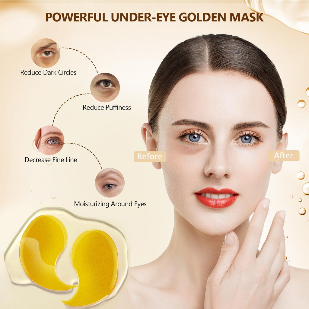 Yargkos 2 Packs 60 Pcs Under Eye Patches – 24K Gold + Pink Hydrating Gel Patches