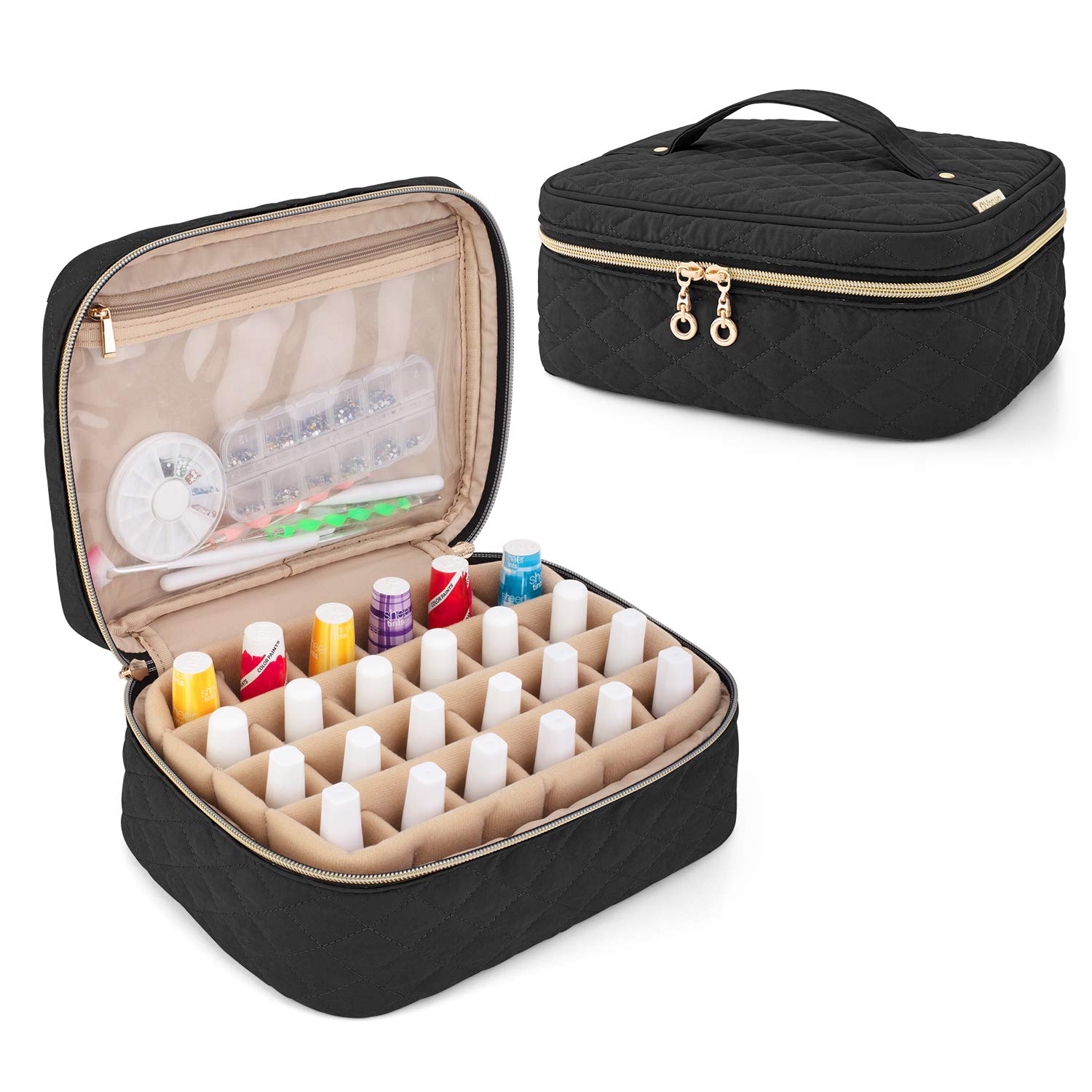 Yarwo Nail Polish Carrying Bag – 24 Bottles, 15ml, Travel Organizer, Black (Bag Only)