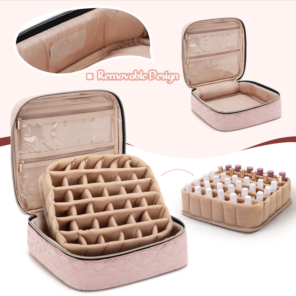 Yarwo Nail Polish Carrying Bag – Holds 36 Bottles (15ml) in Dusty Rose | Travel Organizer