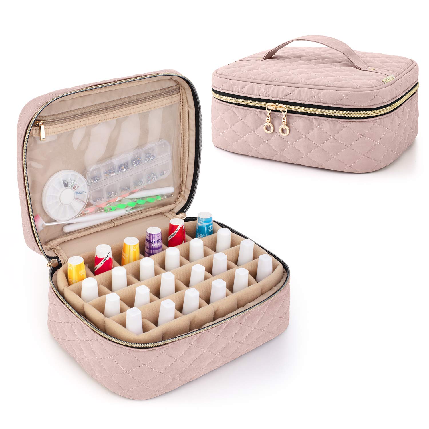 Yarwo Nail Polish Carrying Bag — 24 Bottle Capacity (15ml) Dusty Rose (Bag Only)
