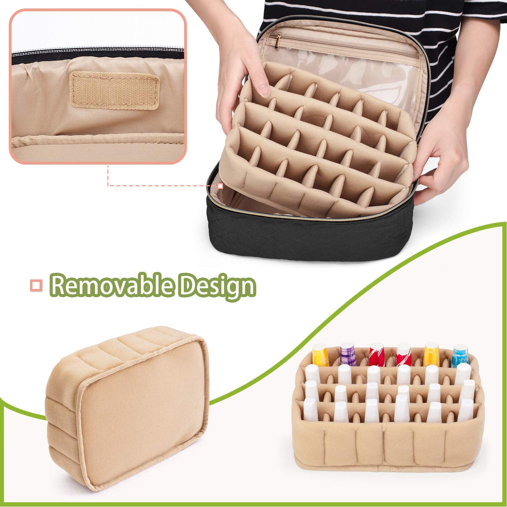 Yarwo Nail Polish Carrying Bag – 24 Bottles, 15ml, Travel Organizer, Black (Bag Only)