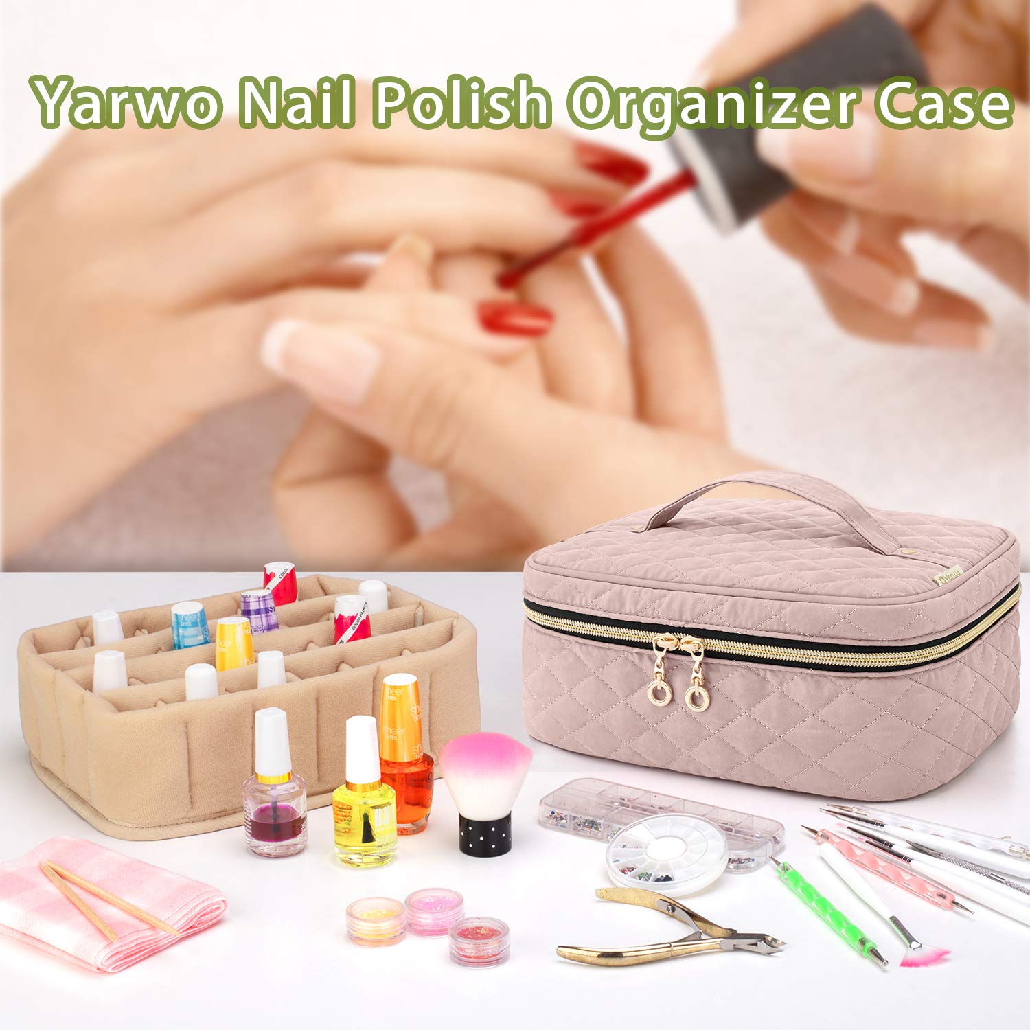 Yarwo Nail Polish Carrying Bag — 24 Bottle Capacity (15ml) Dusty Rose (Bag Only)