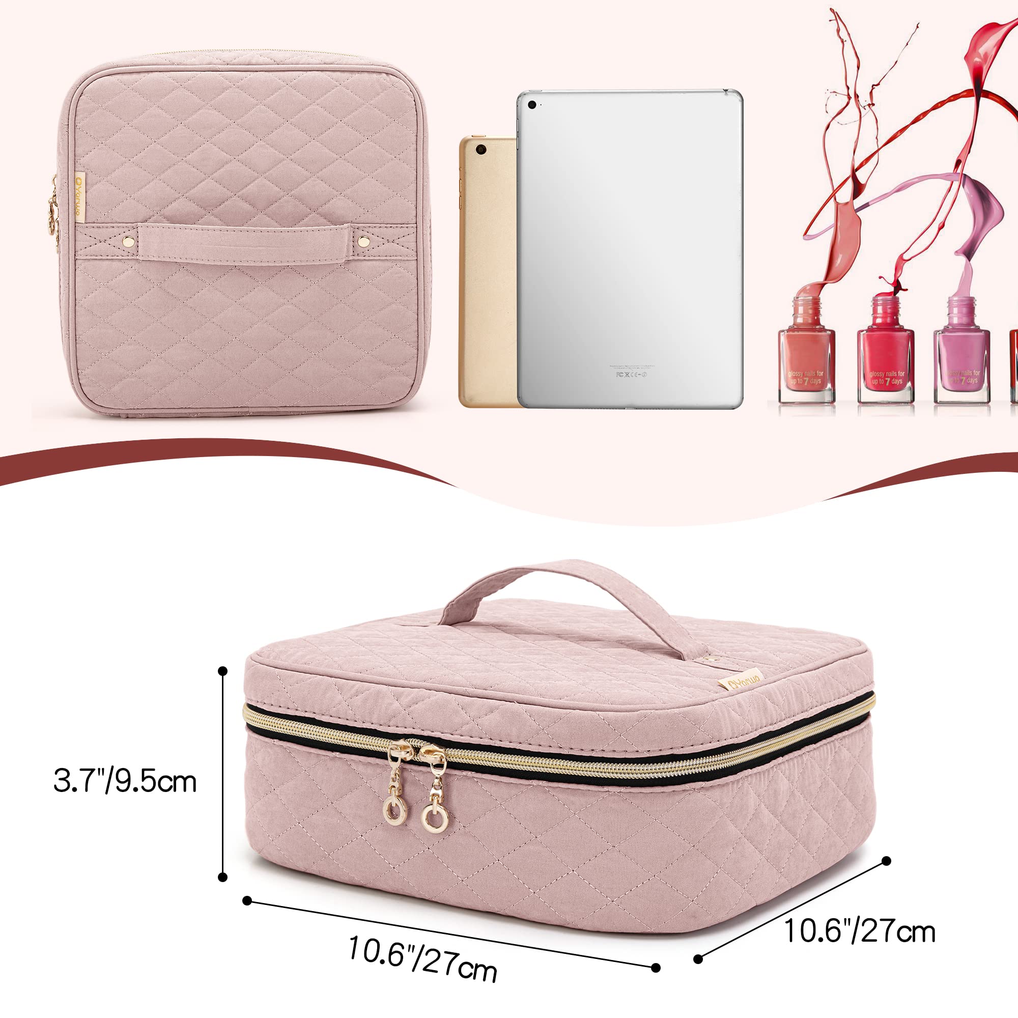 Yarwo Nail Polish Carrying Bag – Holds 36 Bottles (15ml) in Dusty Rose | Travel Organizer