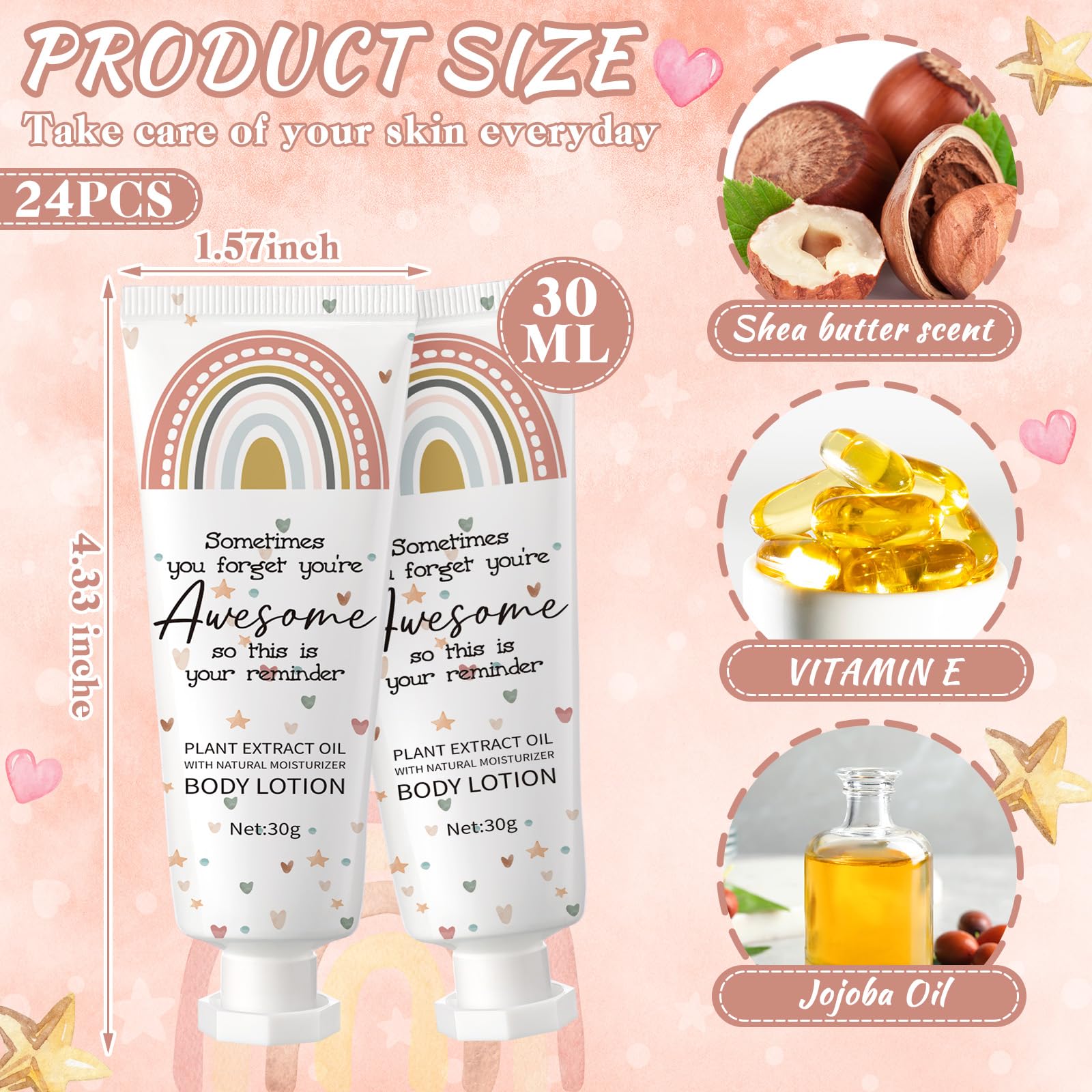 Yaryang 24-Piece Boho Rainbow Thank-You Lotion Gift Set | Travel-Size Body Lotions for Office Gifts