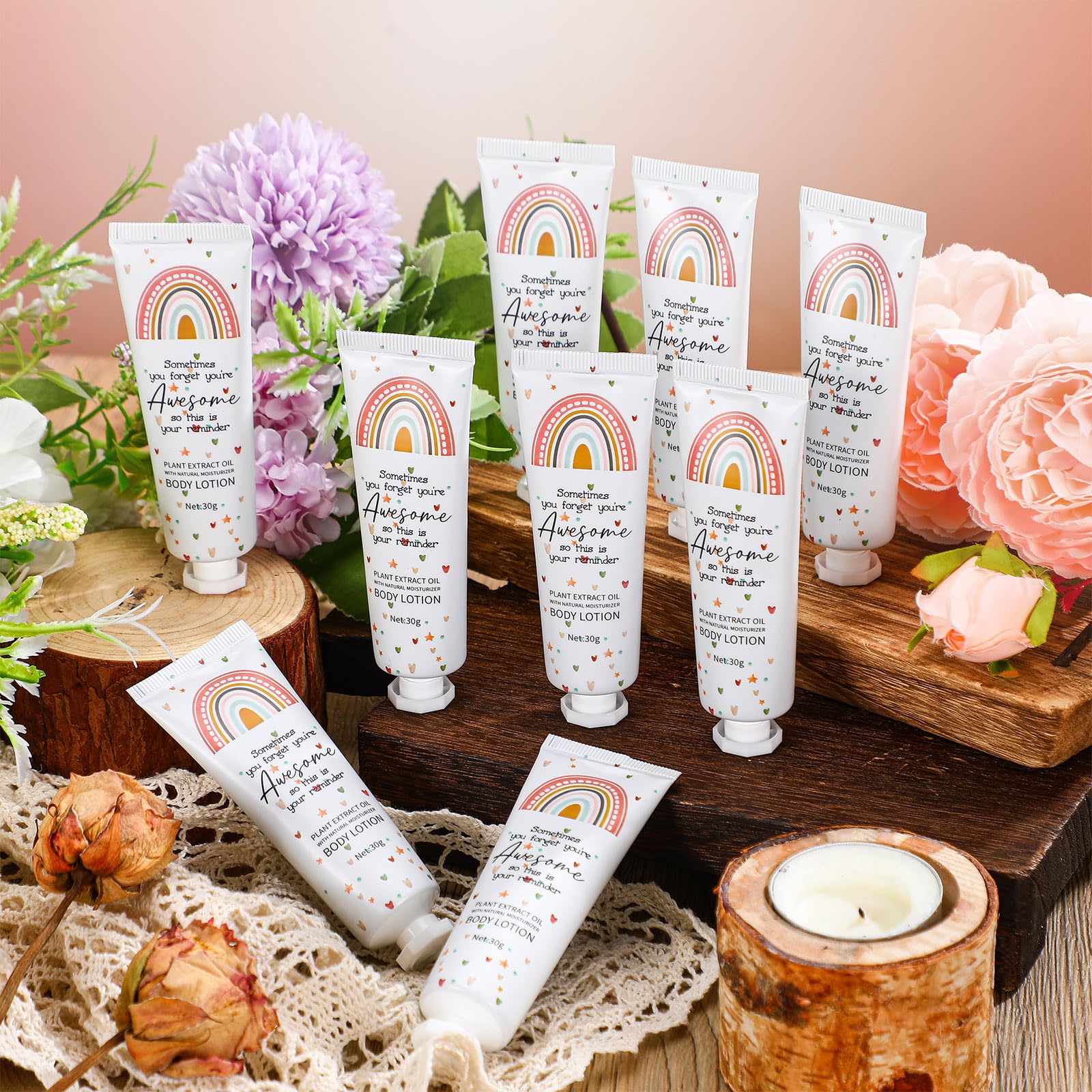 Yaryang 24-Piece Boho Rainbow Thank-You Lotion Gift Set | Travel-Size Body Lotions for Office Gifts