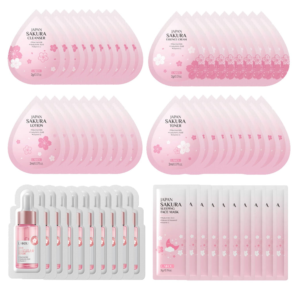 Yasovigi Sakura Travel Skincare Set – 60-Piece Mini Kit for On-the-Go Skin