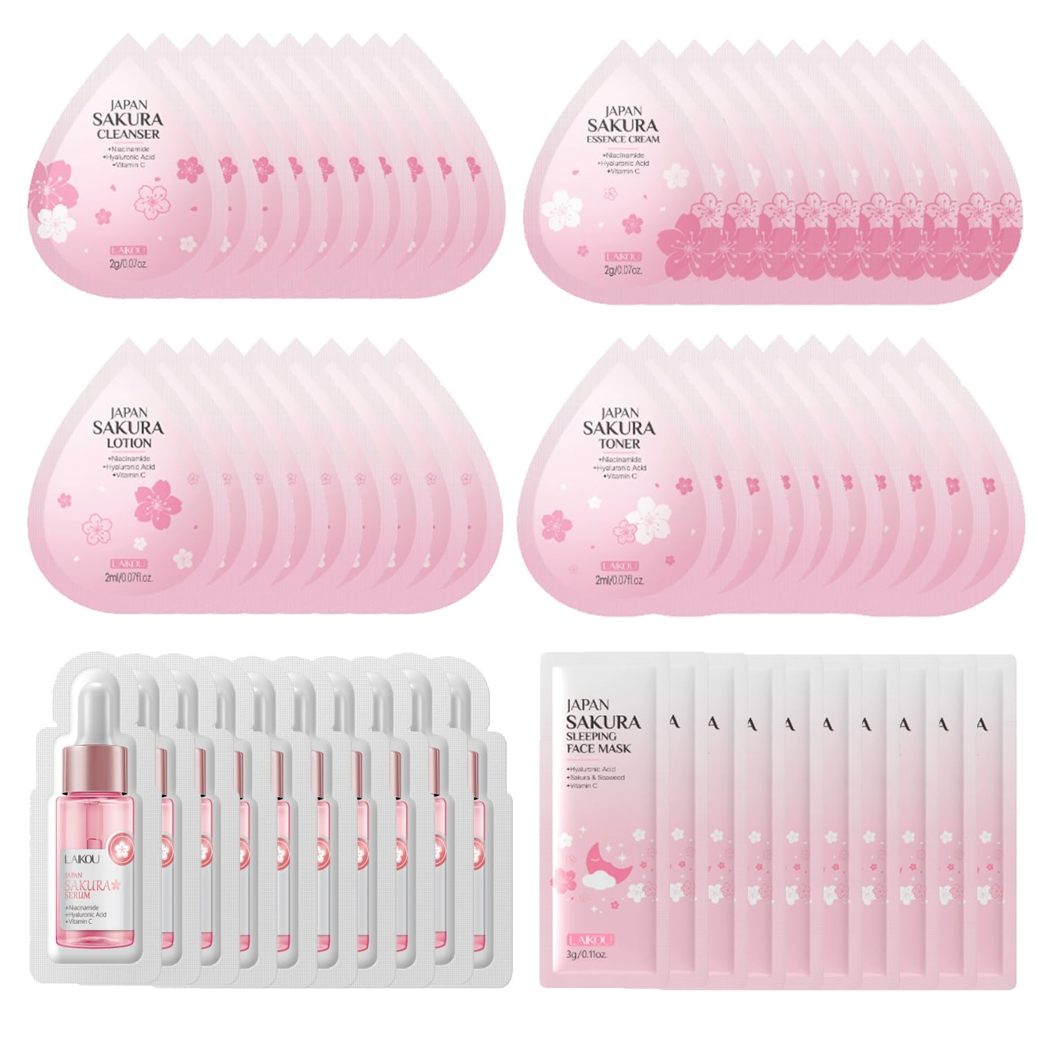 Yasovigi Sakura Travel Skincare Set – 60-Piece Mini Kit for On-the-Go Skin