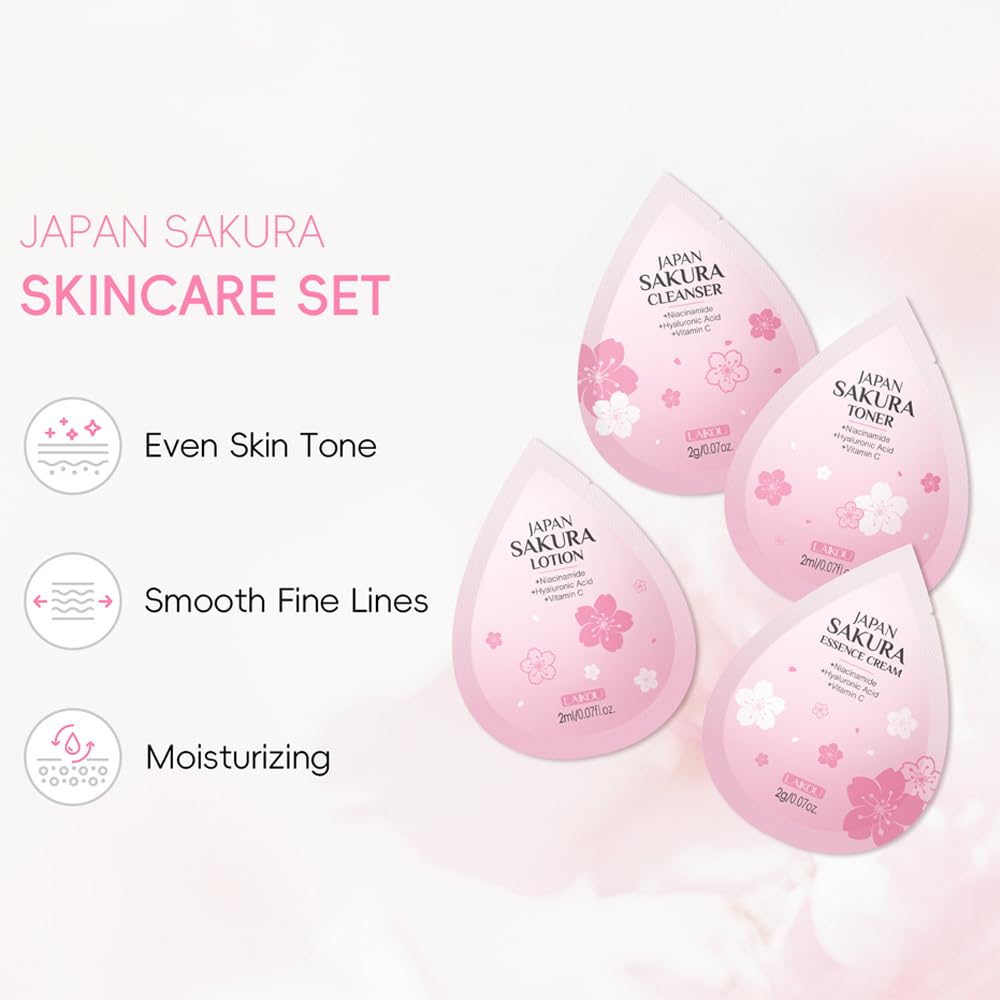 Yasovigi Sakura Travel Skincare Set – 60-Piece Mini Kit for On-the-Go Skin