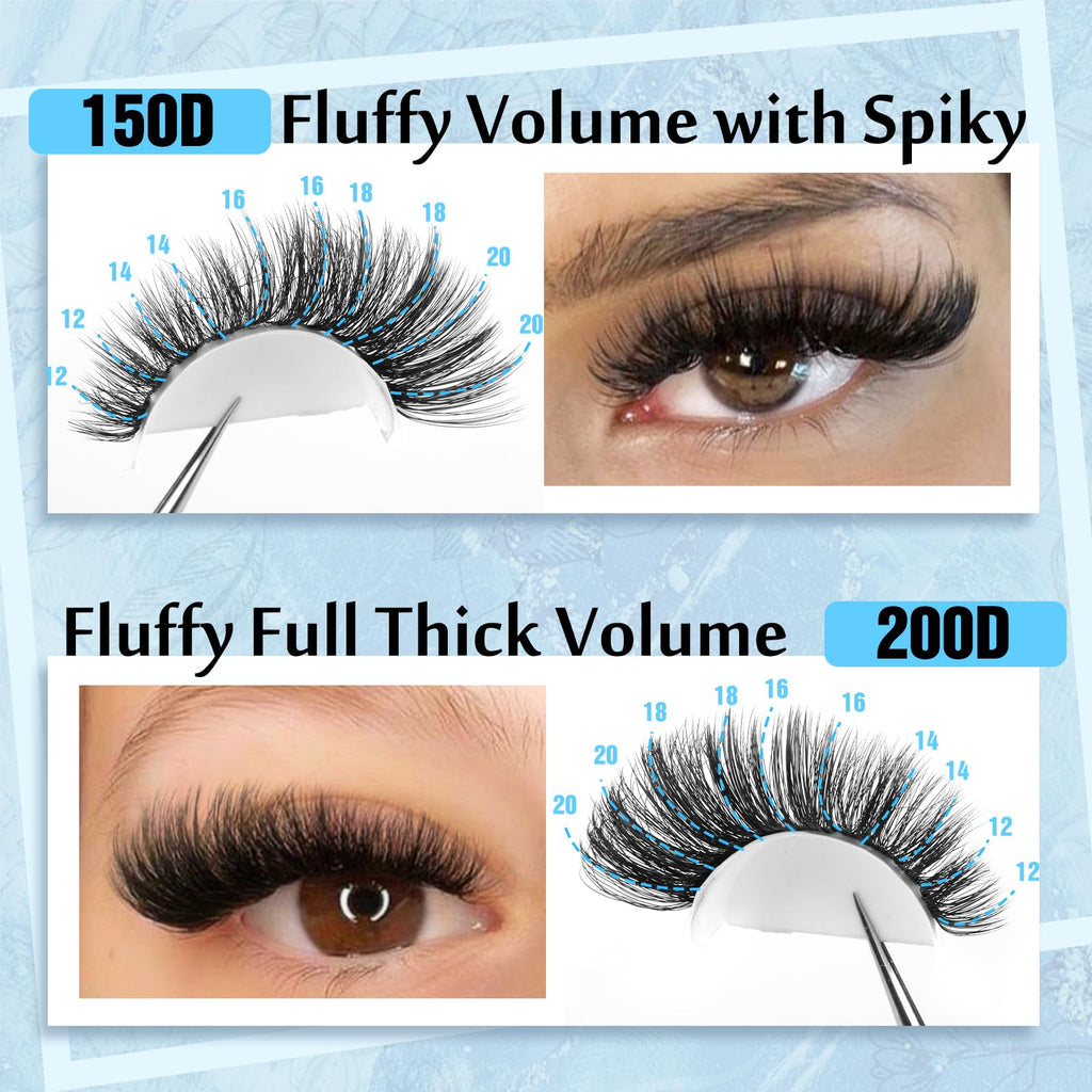 Yawamica Lash Extension Kit Fluffier 150D+200D Clusters | DIY Lashes 12-20mm with Bond, Remover & Tweezers