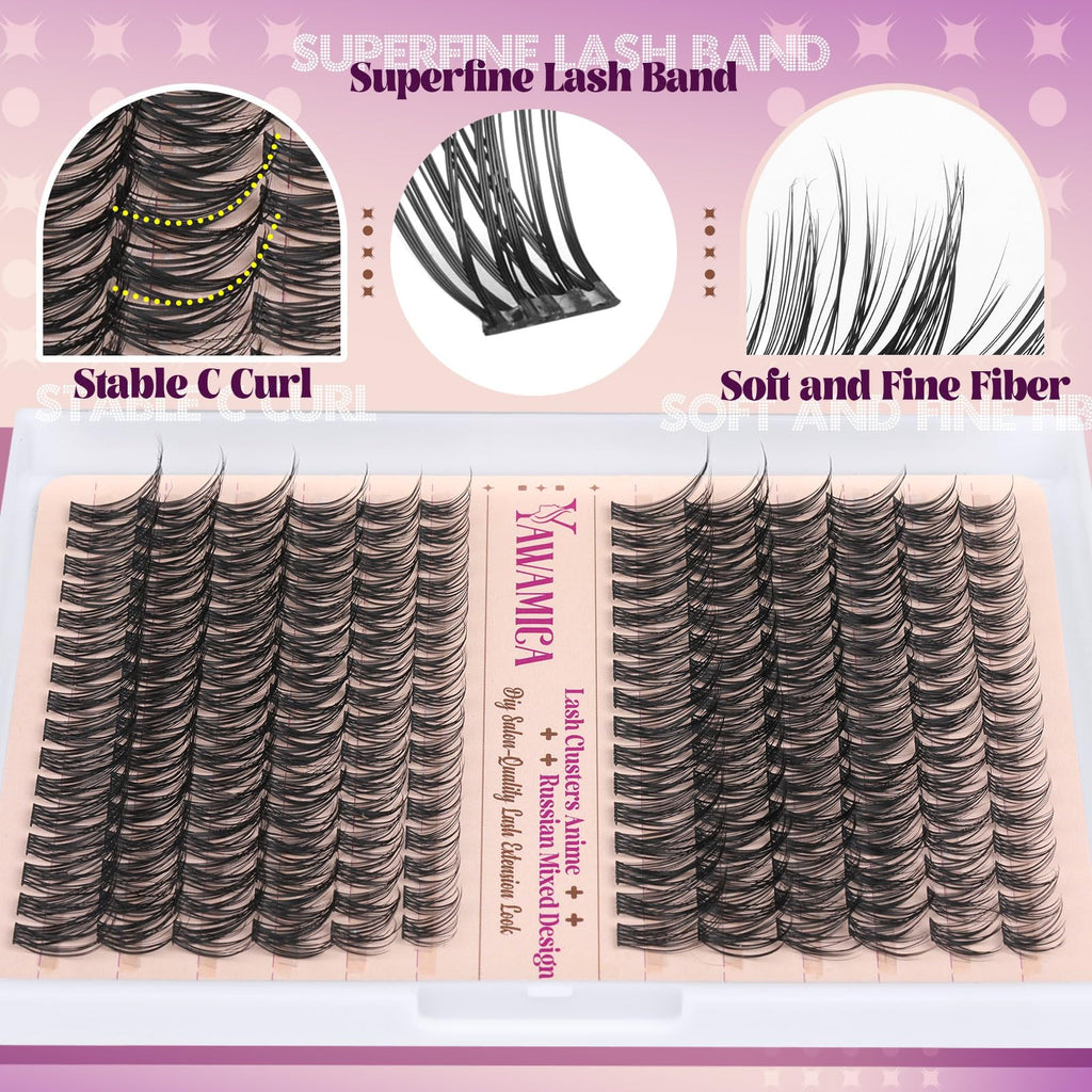 Yawamica Natural Lash Clusters Kit – Wispy DIY Lash Extensions (10-18mm) with Glue & Tweezers