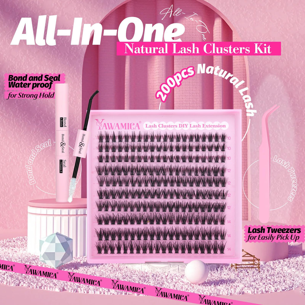 Yawamica Natural Lash Clusters Kit CC Curl 10-14mm DIY Lash Extension