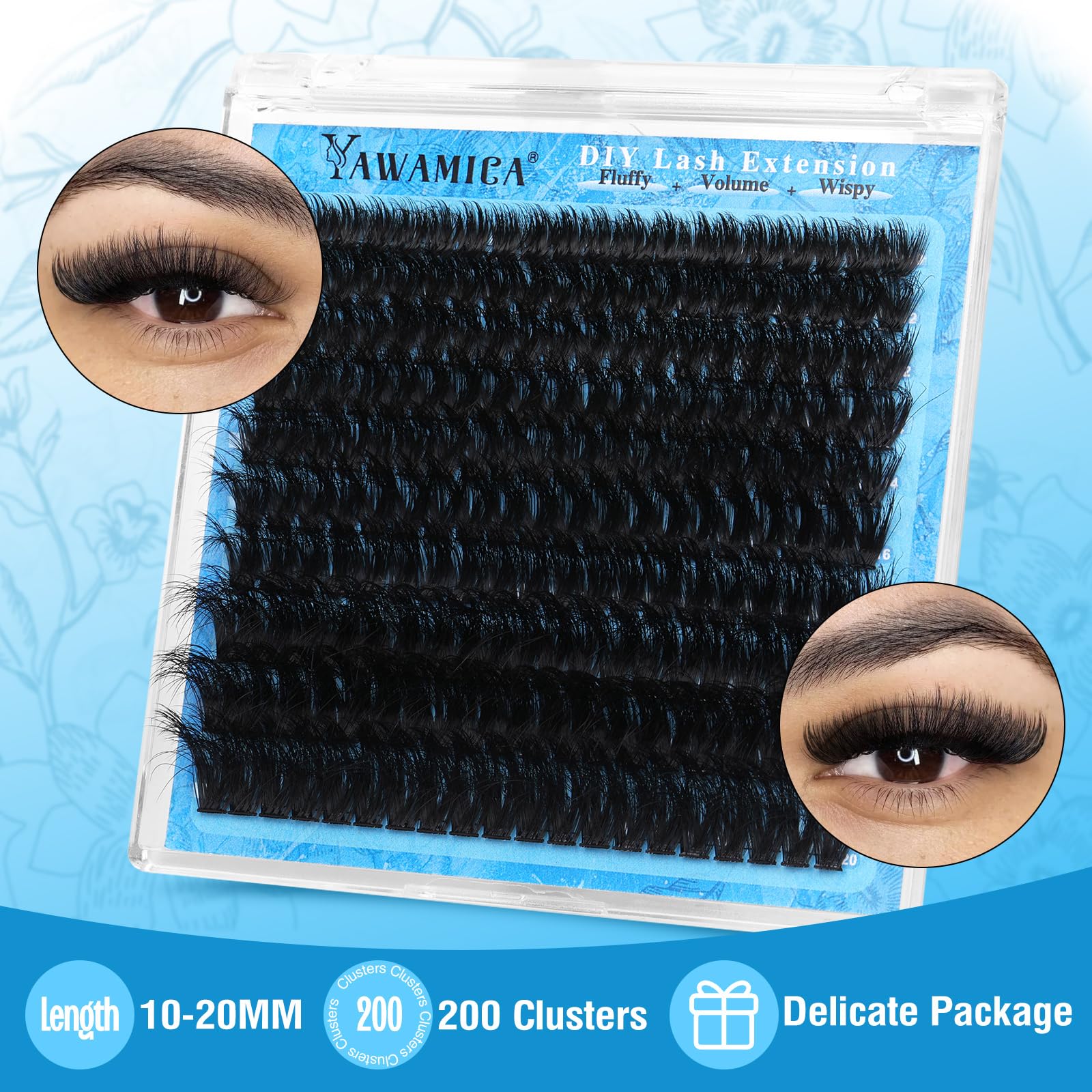 Yawamica Lash Clusters Kit 200D – Fluffy DIY Lash Extensions (10-20mm)