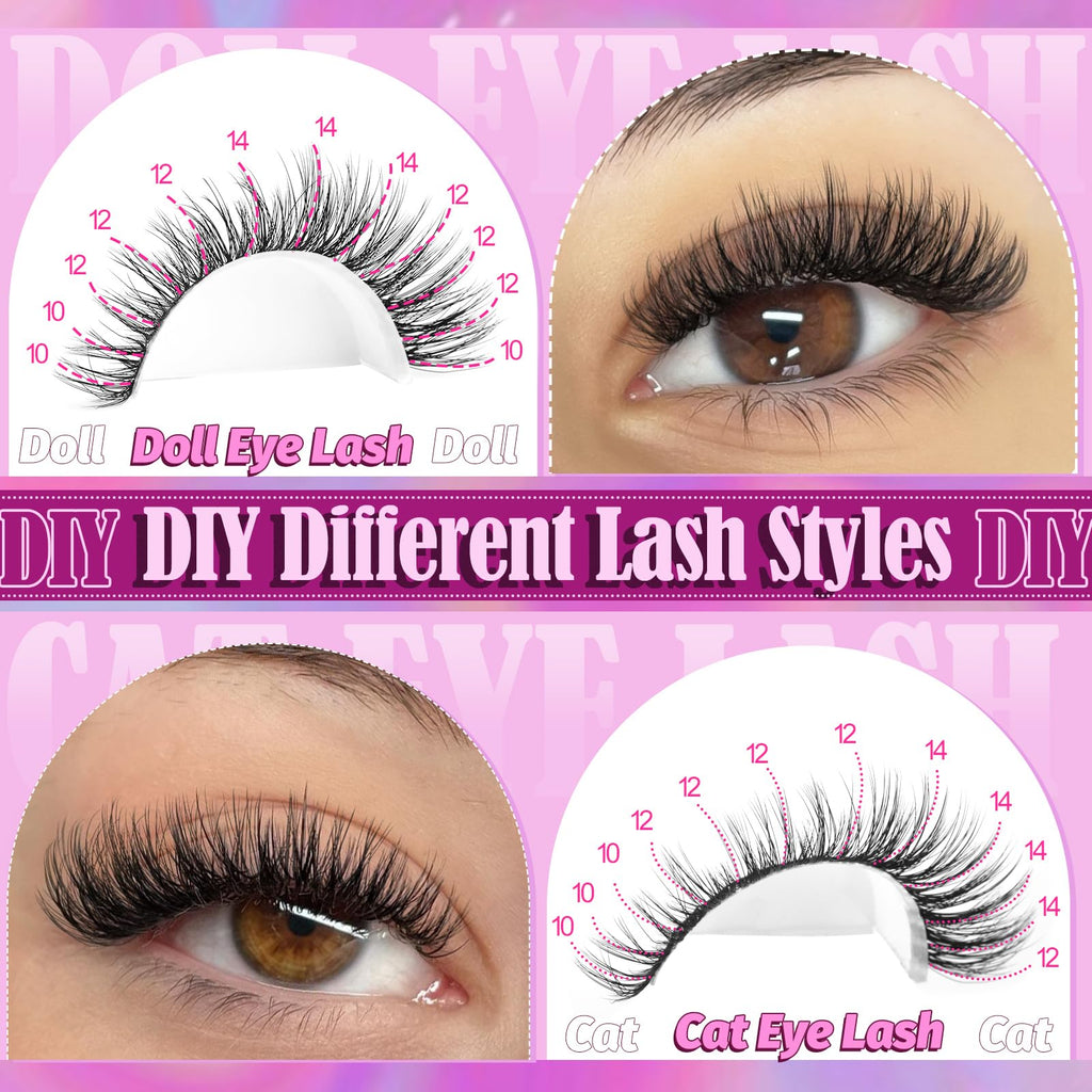 Yawamica Natural Lash Clusters Kit CC Curl 10-14mm DIY Lash Extension
