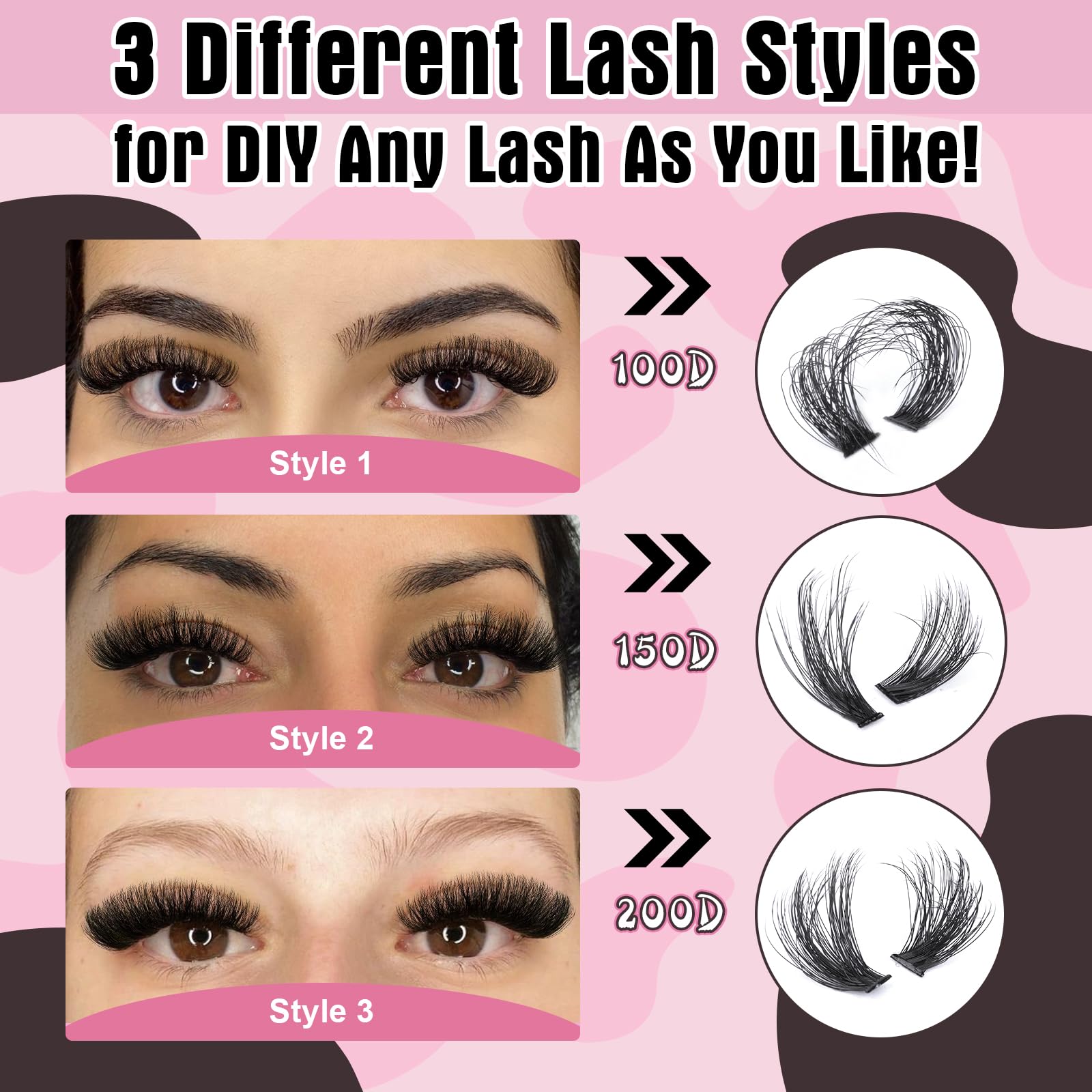 Yawamica Eyelash Extension Kit – Fluffy Volume Lashes, 14-20mm D Curl, 240pcs Clusters + Bond & Seal