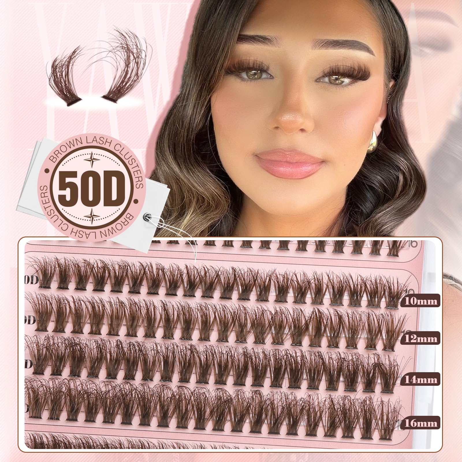 Yawamica Brown Lash Clusters Kit – DIY Fluffy Lash Extensions 10-16mm (40D-70D)