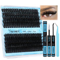 Yawamica Lash Extension Kit Fluffier 150D+200D Clusters | DIY Lashes 12-20mm with Bond, Remover & Tweezers