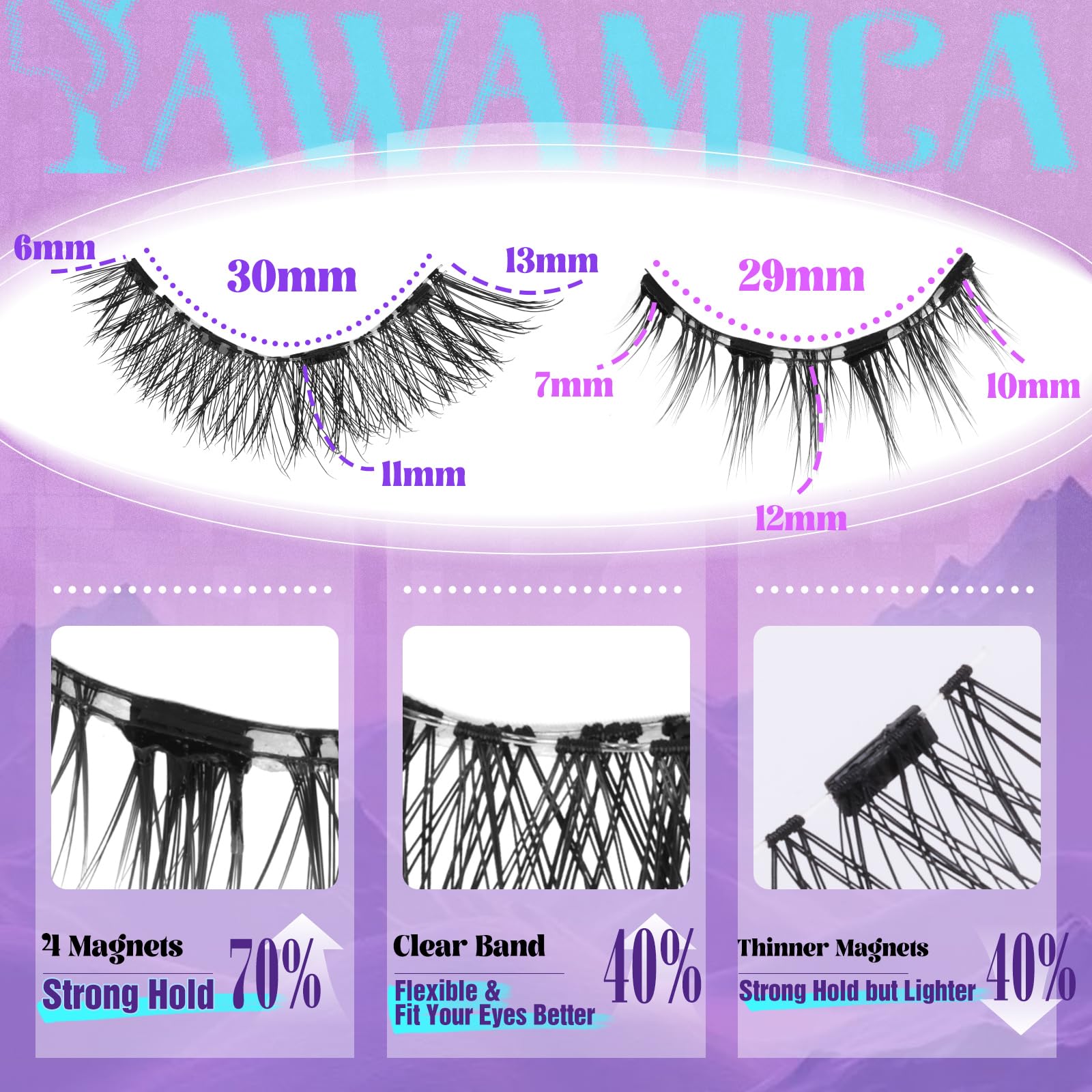 Yawamica Magnetic Eyelashes – 2 Styles, No Glue, 4-Magnet Technology, Reusable with Applicator