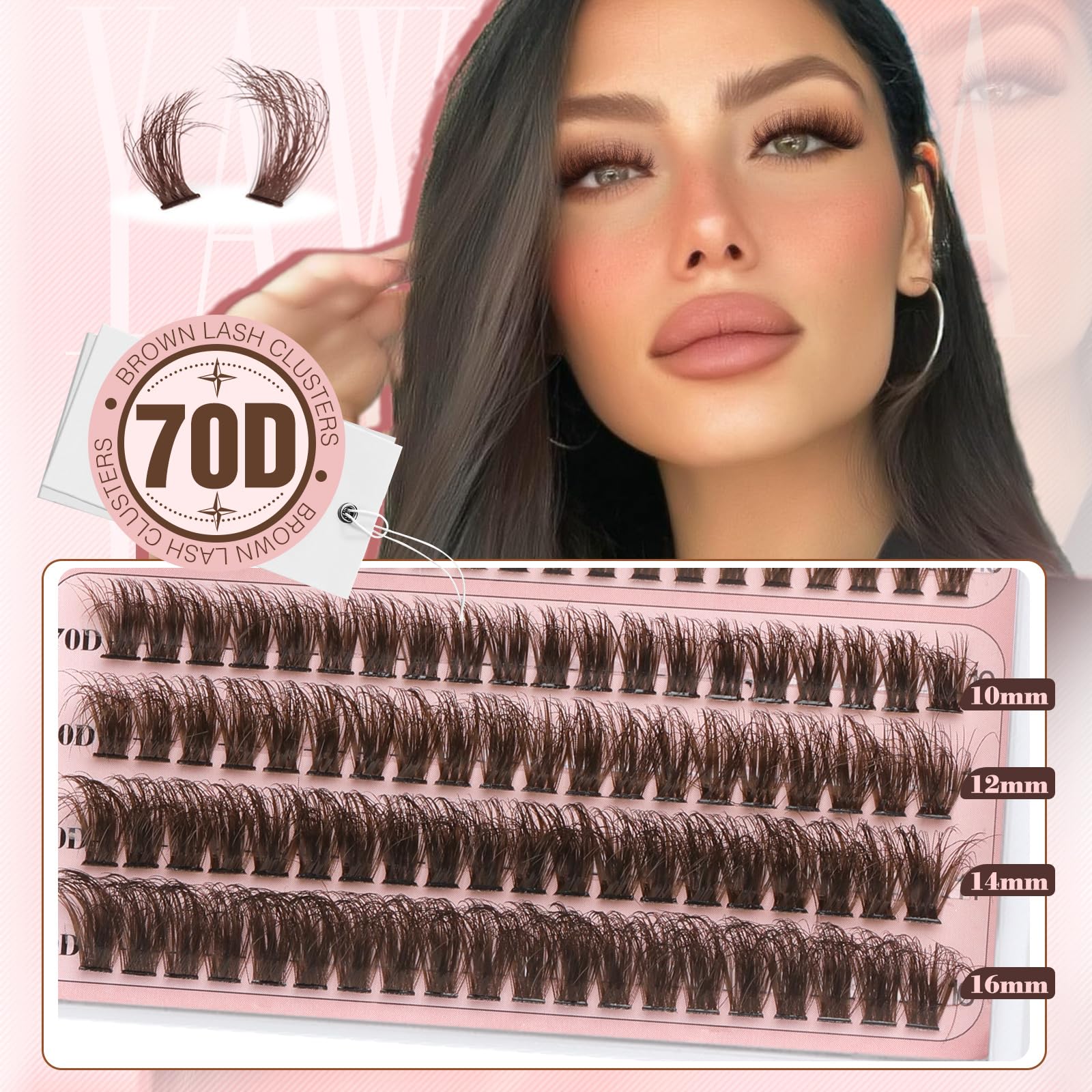 Yawamica Brown Lash Clusters Kit – DIY Fluffy Lash Extensions 10-16mm (40D-70D)
