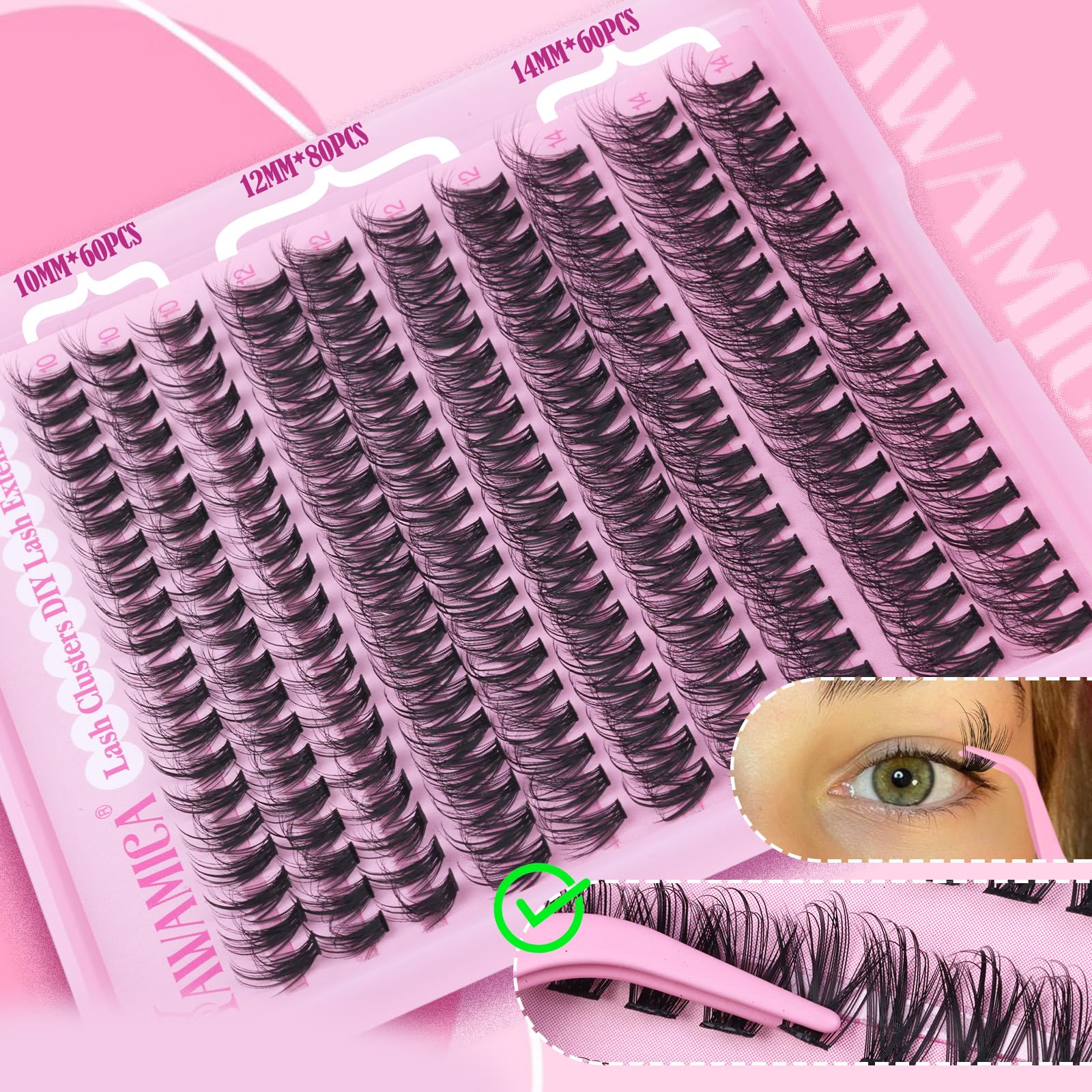 Yawamica Natural Lash Clusters Kit CC Curl 10-14mm DIY Lash Extension