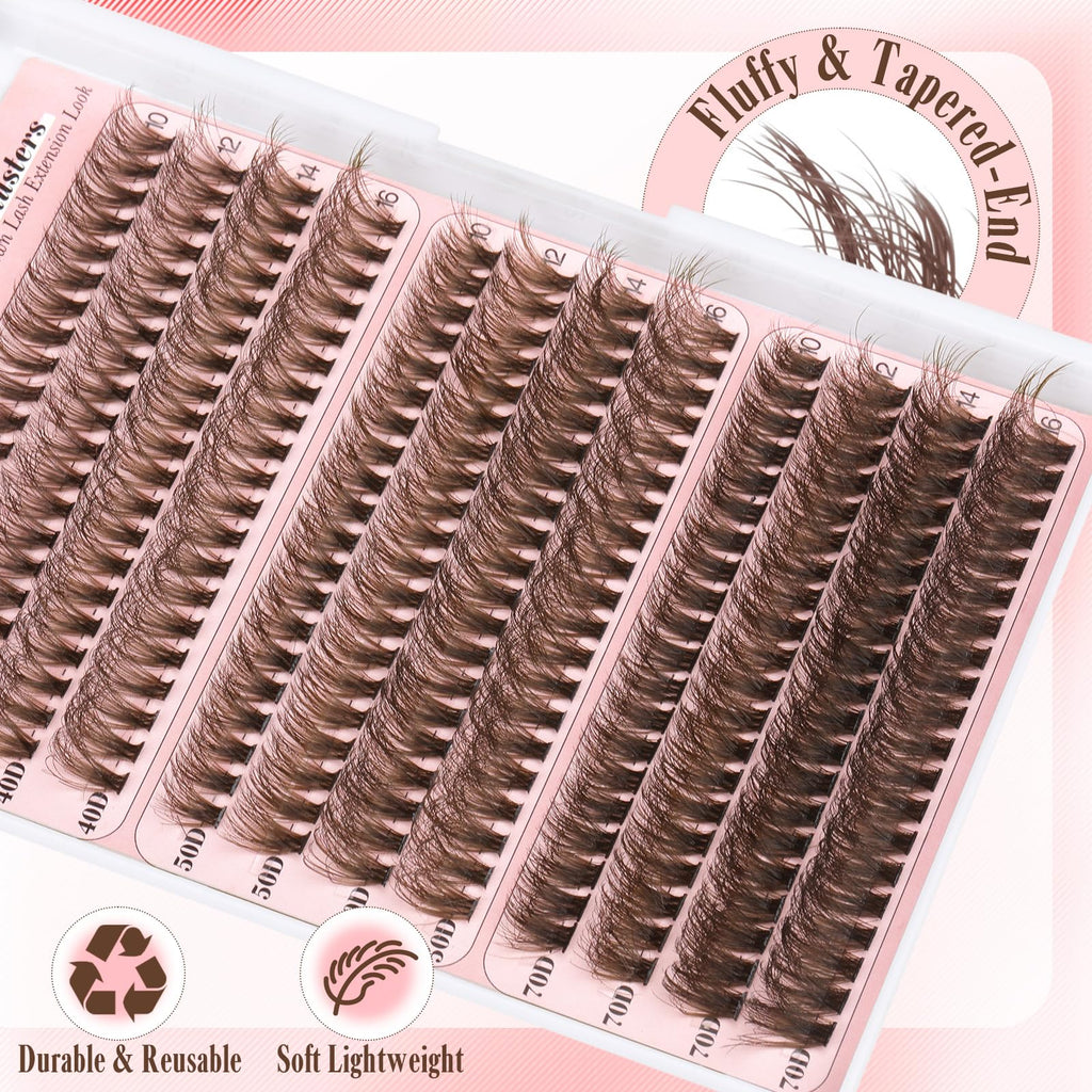 Yawamica Brown Lash Clusters Kit – DIY Fluffy Lash Extensions 10-16mm (40D-70D)