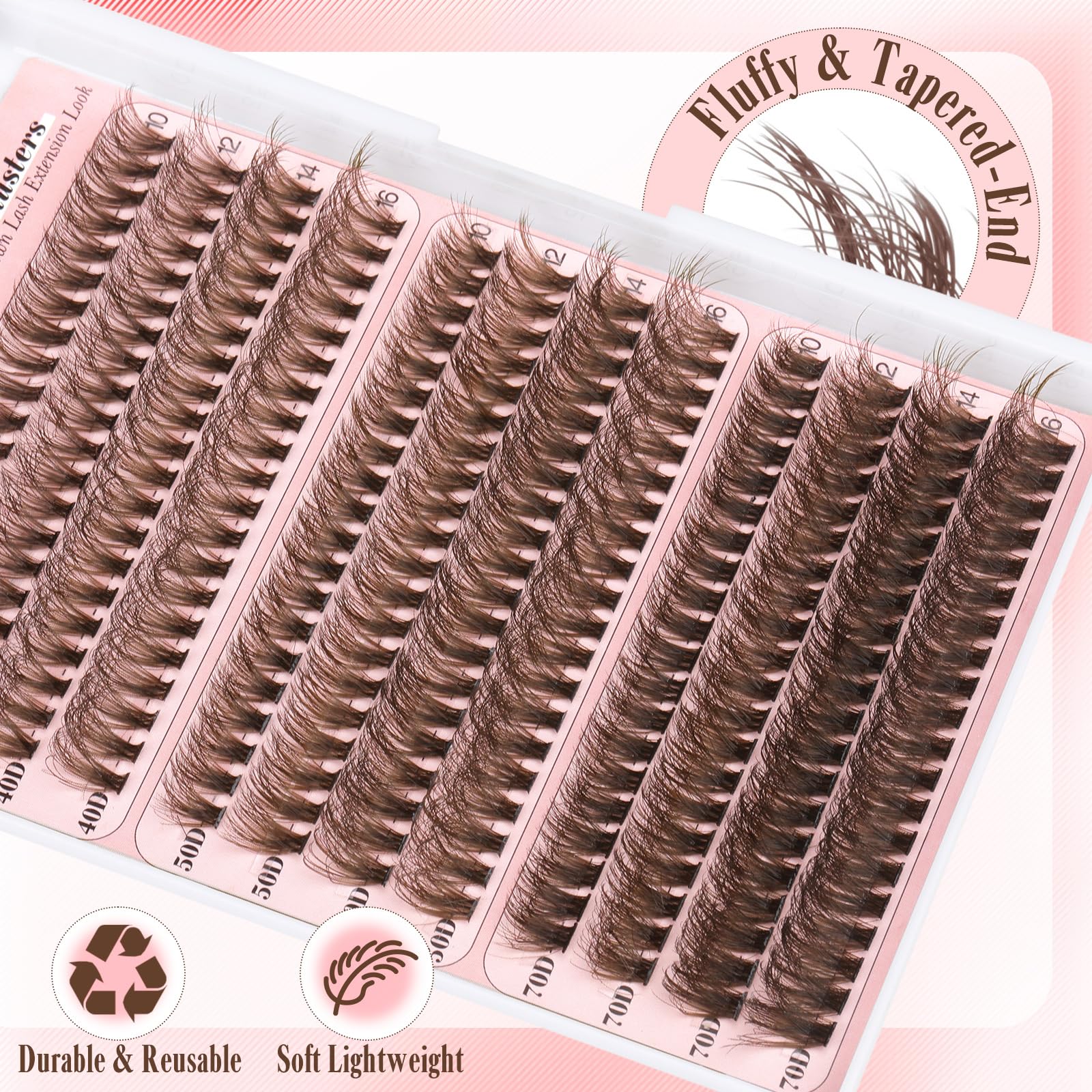 Yawamica Brown Lash Clusters Kit – DIY Fluffy Lash Extensions 10-16mm (40D-70D)