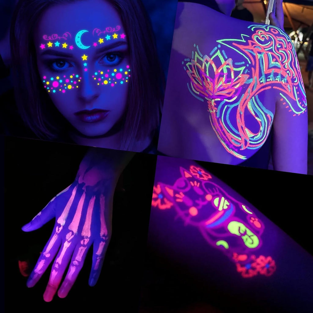 Ybeauty 16 Color Tattoo Ink Set – 16x 15ml Fluorescent UV Glow Inks for Halloween & Cosplay