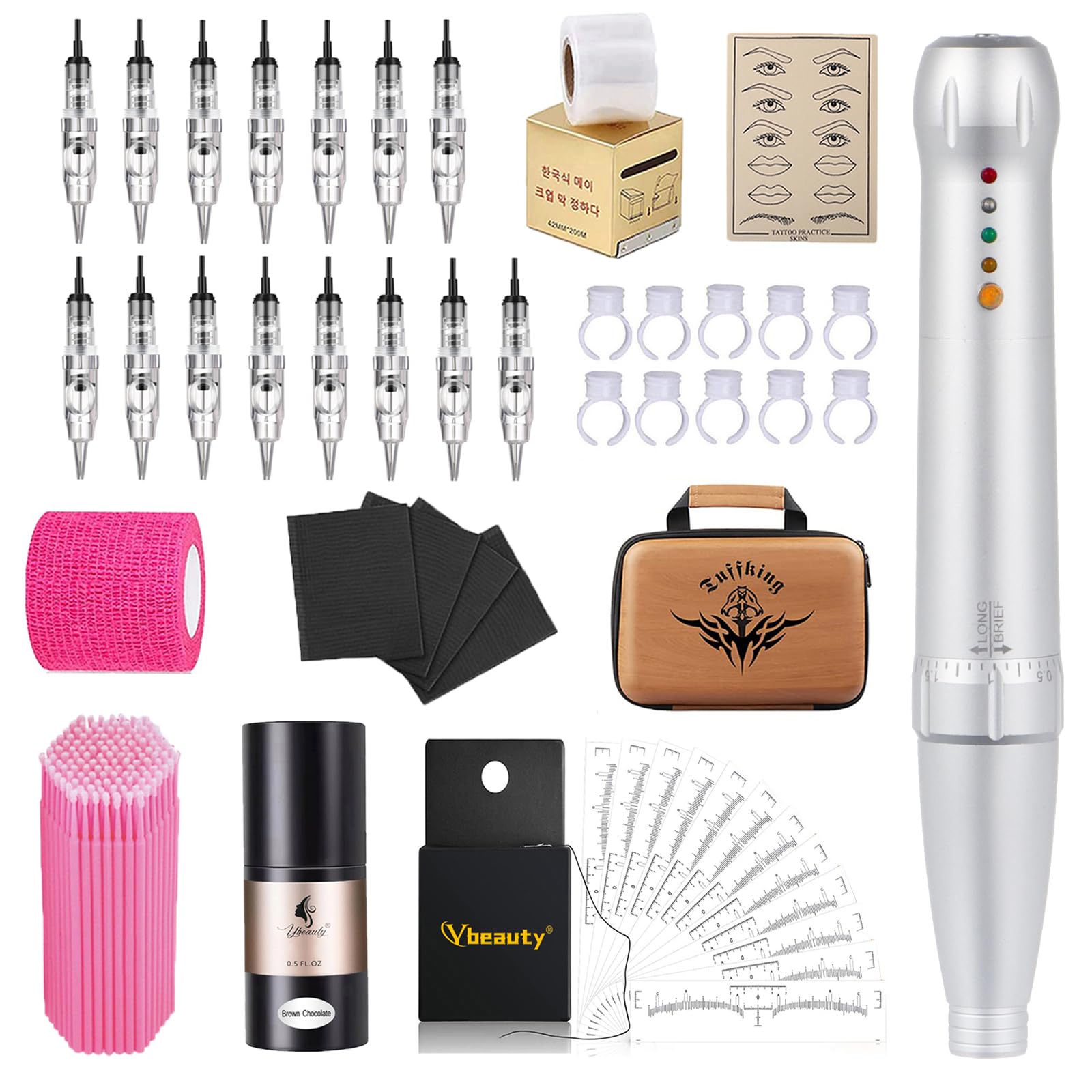 Ybeauty Permanent Eyebrow Tattoo Pen Kit – Corded Microblading Machine with 15 Cartridges