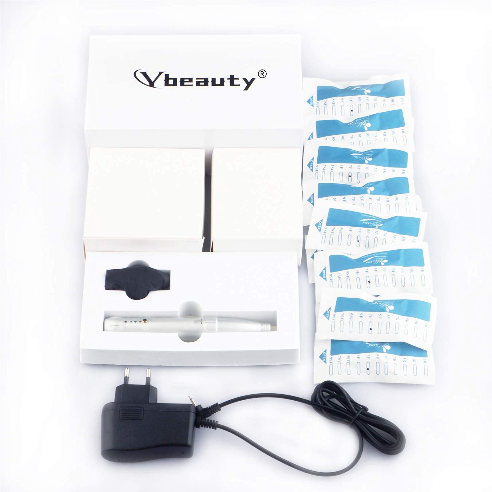YBEAUTY Eyebrow Tattoo Wired Machine Kit – Corded Micropigmentation Pen with 15 Cartridges (Snow)