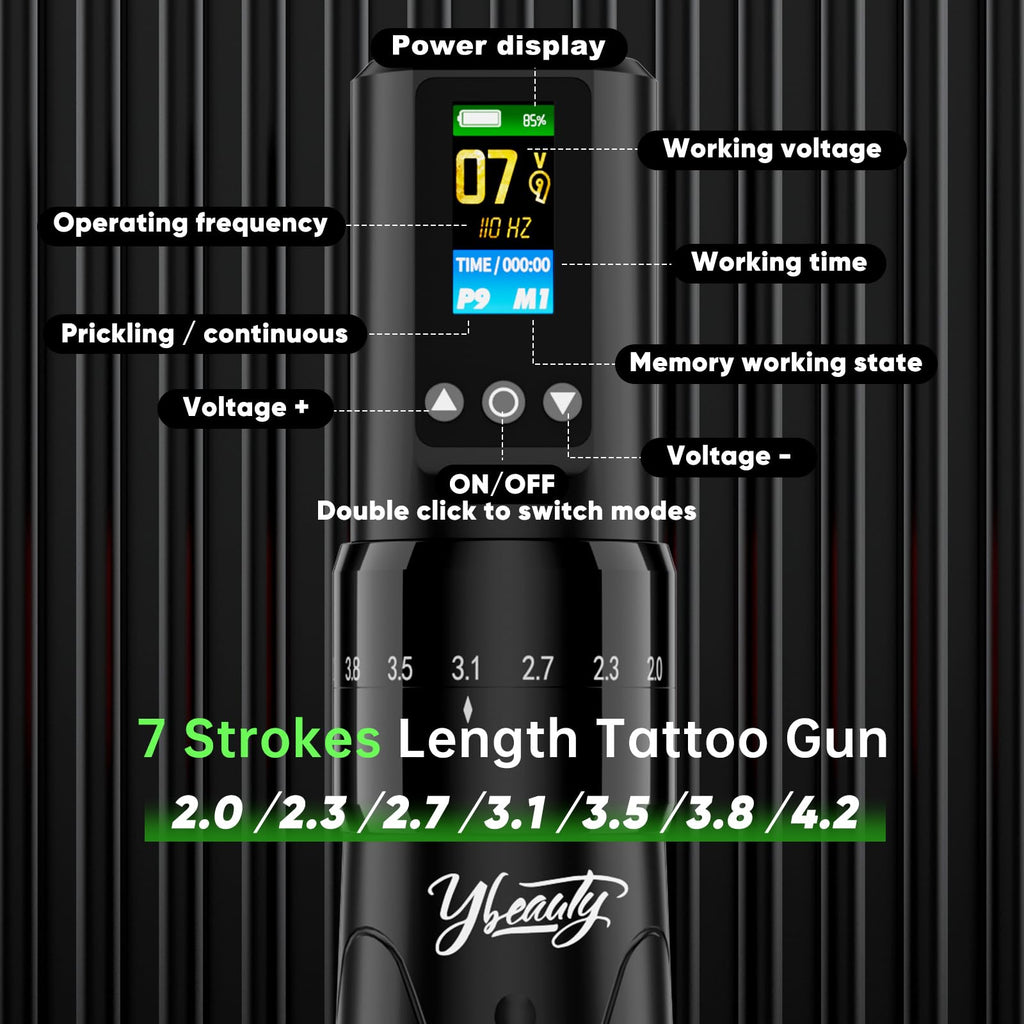 Ybeauty Wireless Tattoo Gun Kit – Professional Rotary Tattoo Machine with 1600 mAh Power Supply, 76‑Piece Starter Set