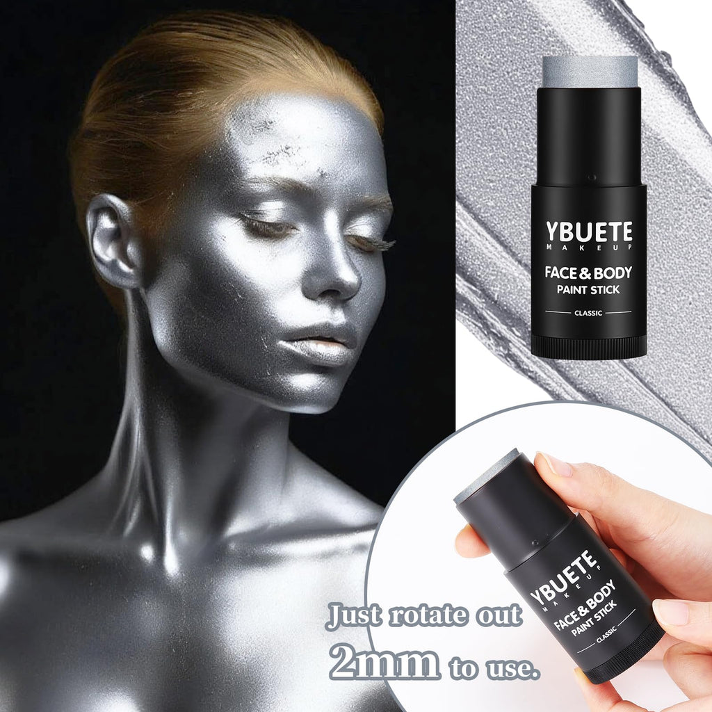 YBUETE Silver Face Body Paint Stick – Professional Full-Coverage SFX Makeup for Halloween & Cosplay