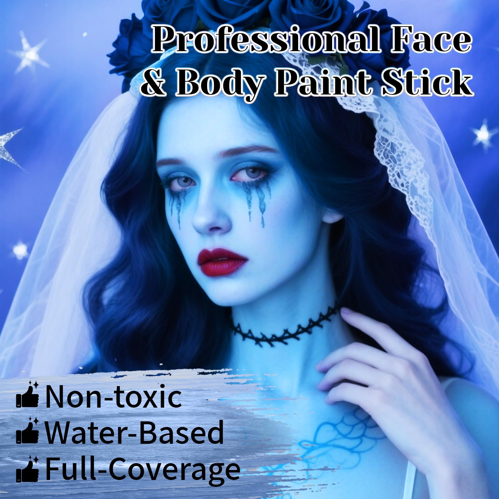 YBUETE White Light Blue Face & Body Paint Sticks – High Pigment SFX Kit