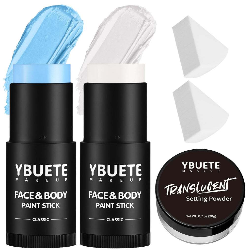 YBUETE White Light Blue Face & Body Paint Sticks – High Pigment SFX Kit