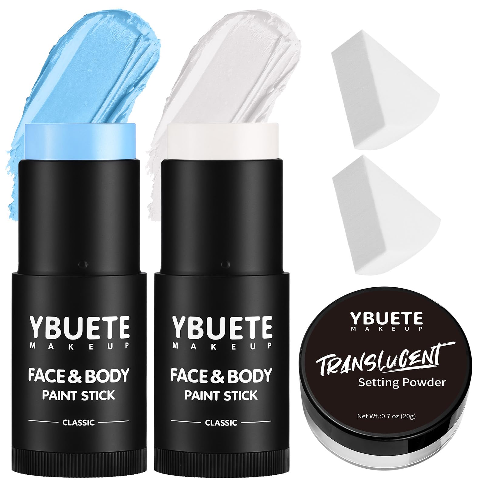 YBUETE White Light Blue Face & Body Paint Sticks – High Pigment SFX Kit