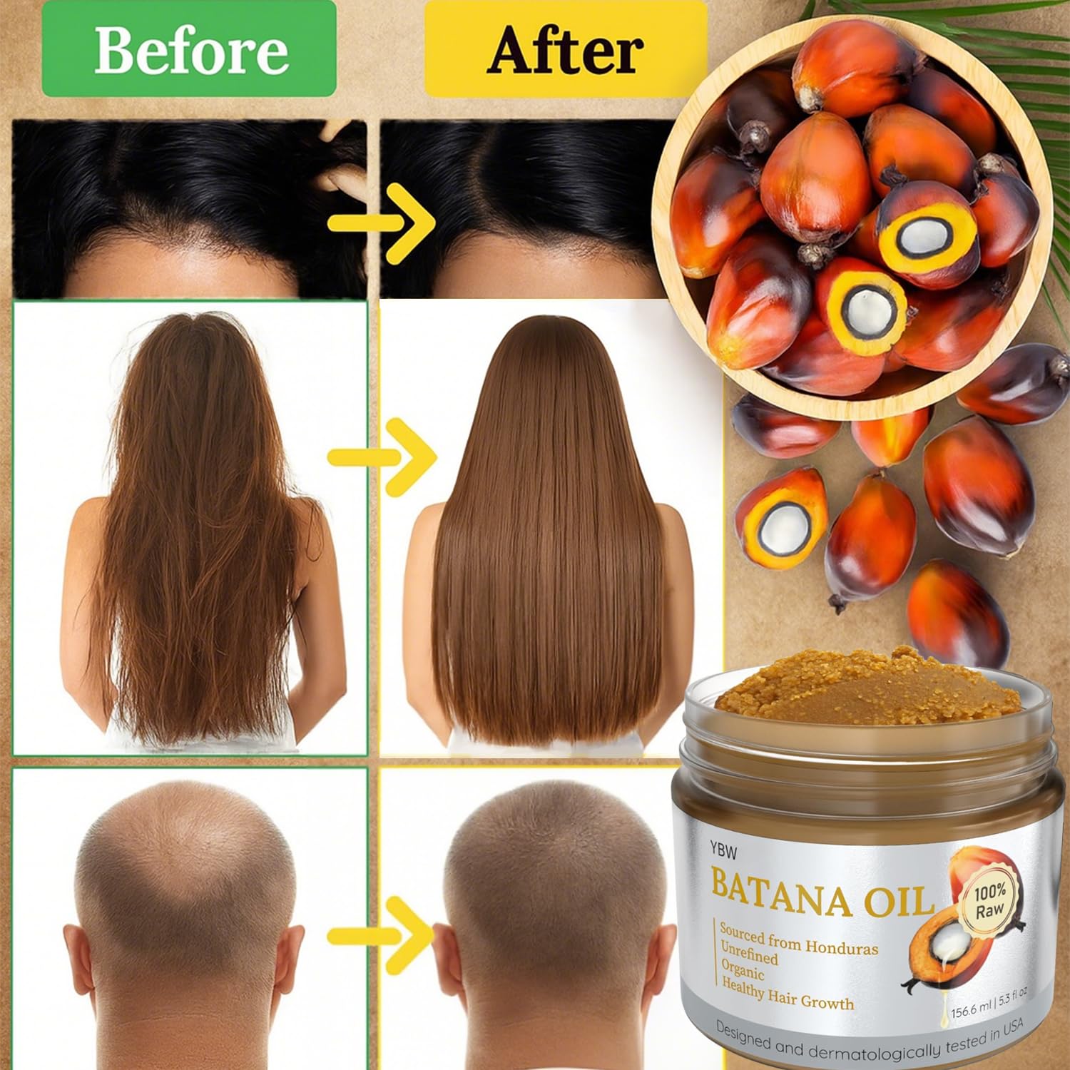 YBW Batana Oil for Hair Growth – 100% Raw Honduran Batana Oil Paste