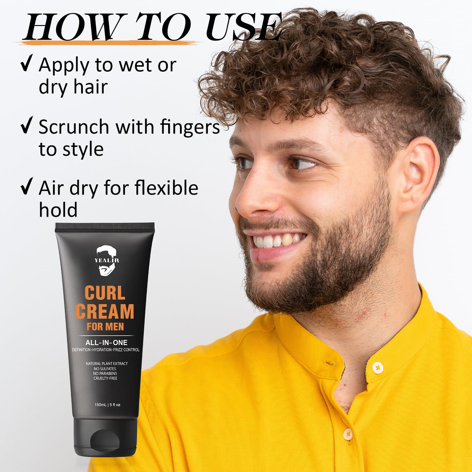 YEALIR Curl Cream for Men – Medium Hold, Frizz Control & Hydration | 5oz