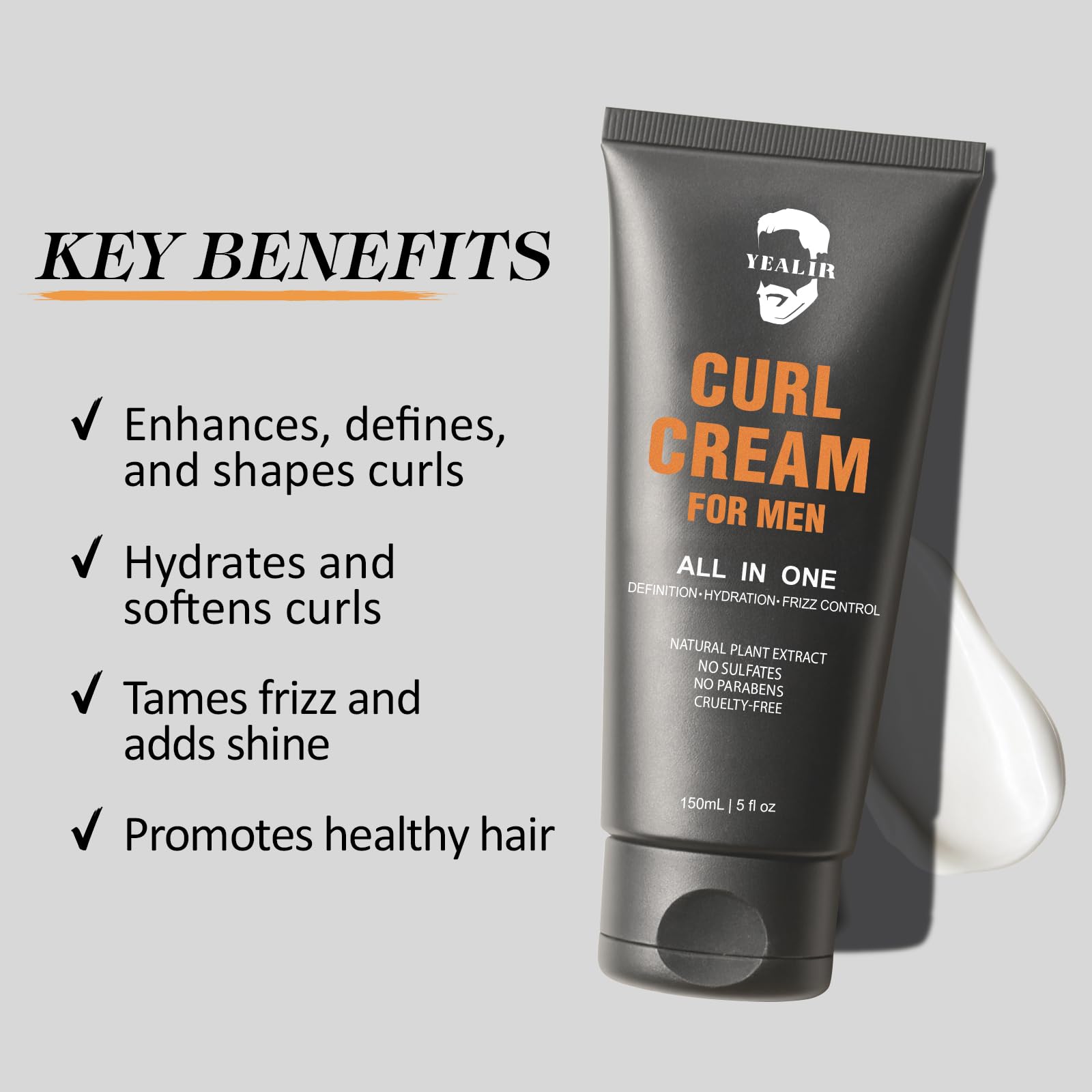 YEALIR Curl Cream for Men – Medium Hold, Frizz Control & Hydration | 5oz