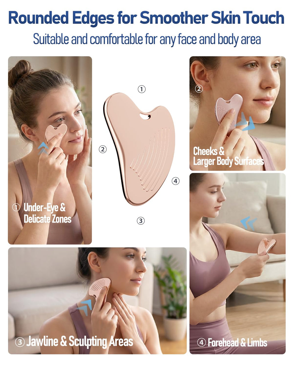 Yeamon 3-in-1 Gua Sha Set – Rose Gold Roller & Comb for Facial Contouring