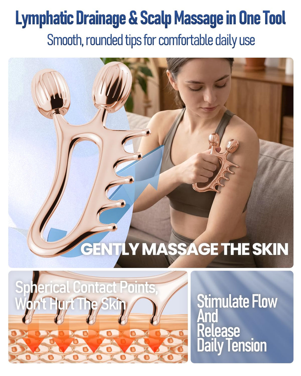 Yeamon 3-in-1 Gua Sha Set – Rose Gold Roller & Comb for Facial Contouring