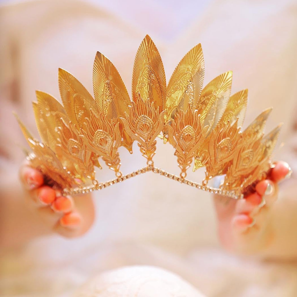 Yean Leaf Queen Crown: Golden Laurel Headpiece for Women