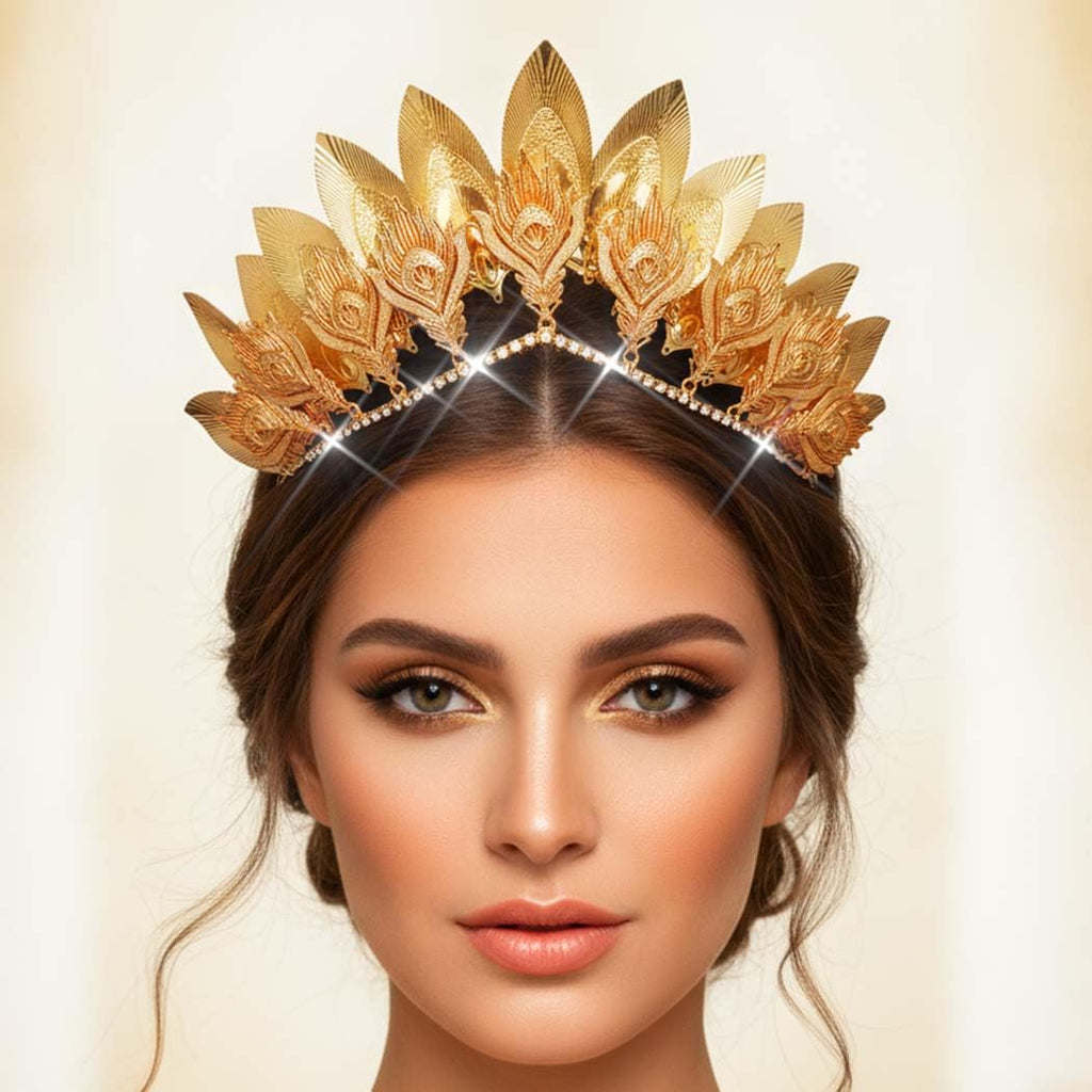 Yean Leaf Queen Crown: Golden Laurel Headpiece for Women