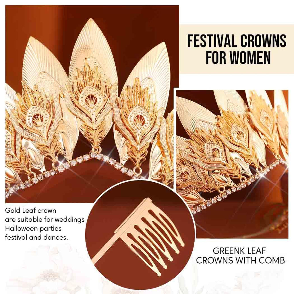 Yean Leaf Queen Crown: Golden Laurel Headpiece for Women