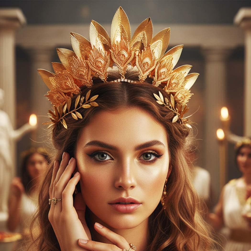 Yean Leaf Queen Crown: Golden Laurel Headpiece for Women