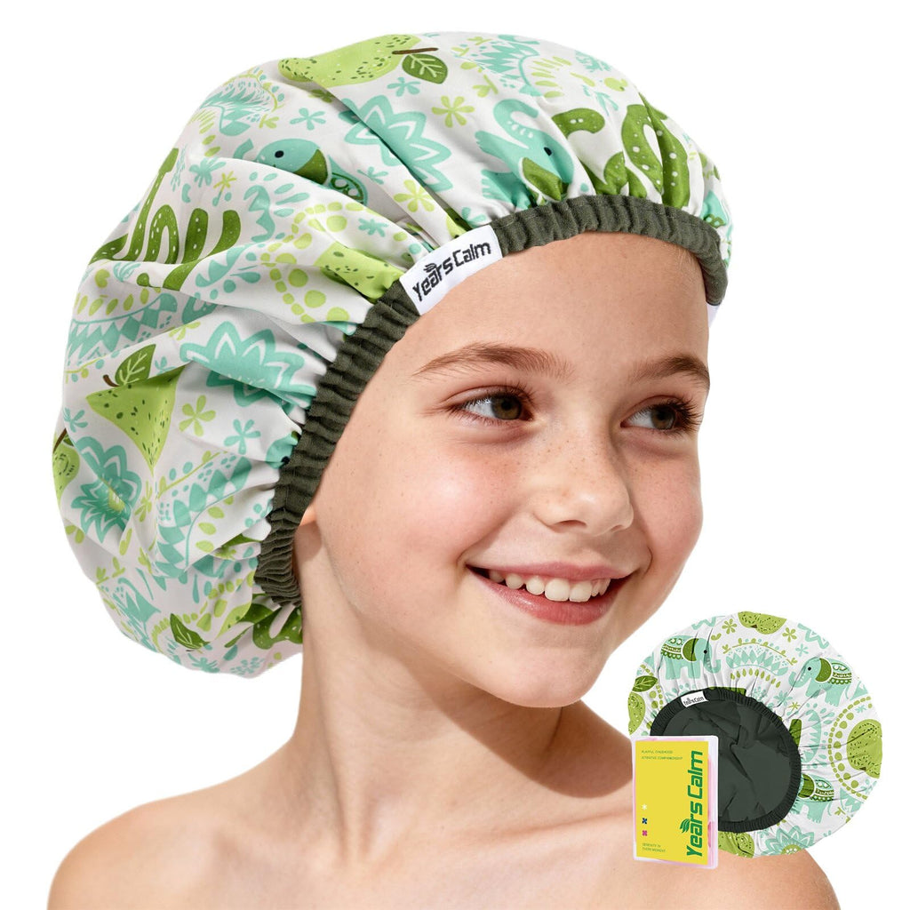 Years calm Kids Shower Cap - Waterproof Reusable Cartoon Bath Cap with Soft Elastic Band