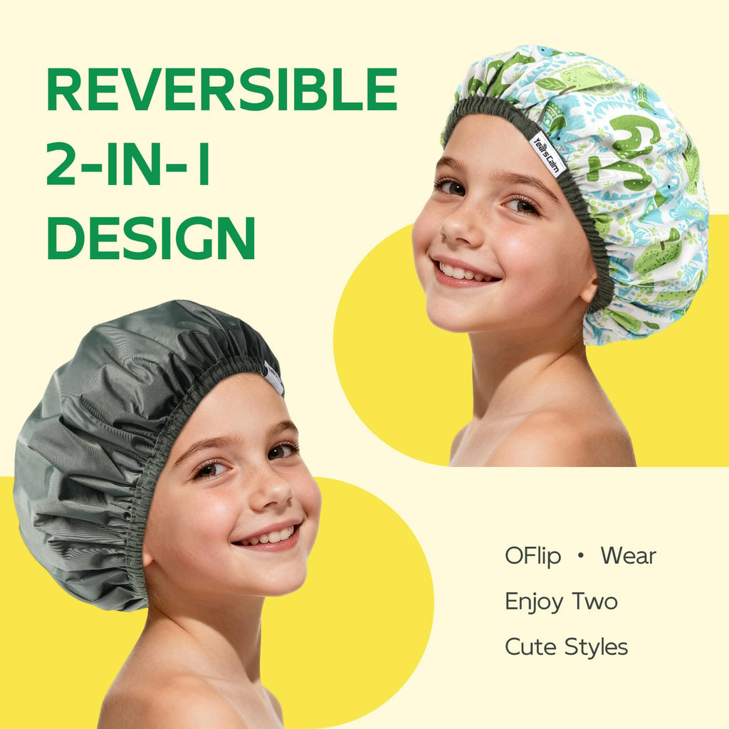 Years calm Kids Shower Cap - Waterproof Reusable Cartoon Bath Cap with Soft Elastic Band