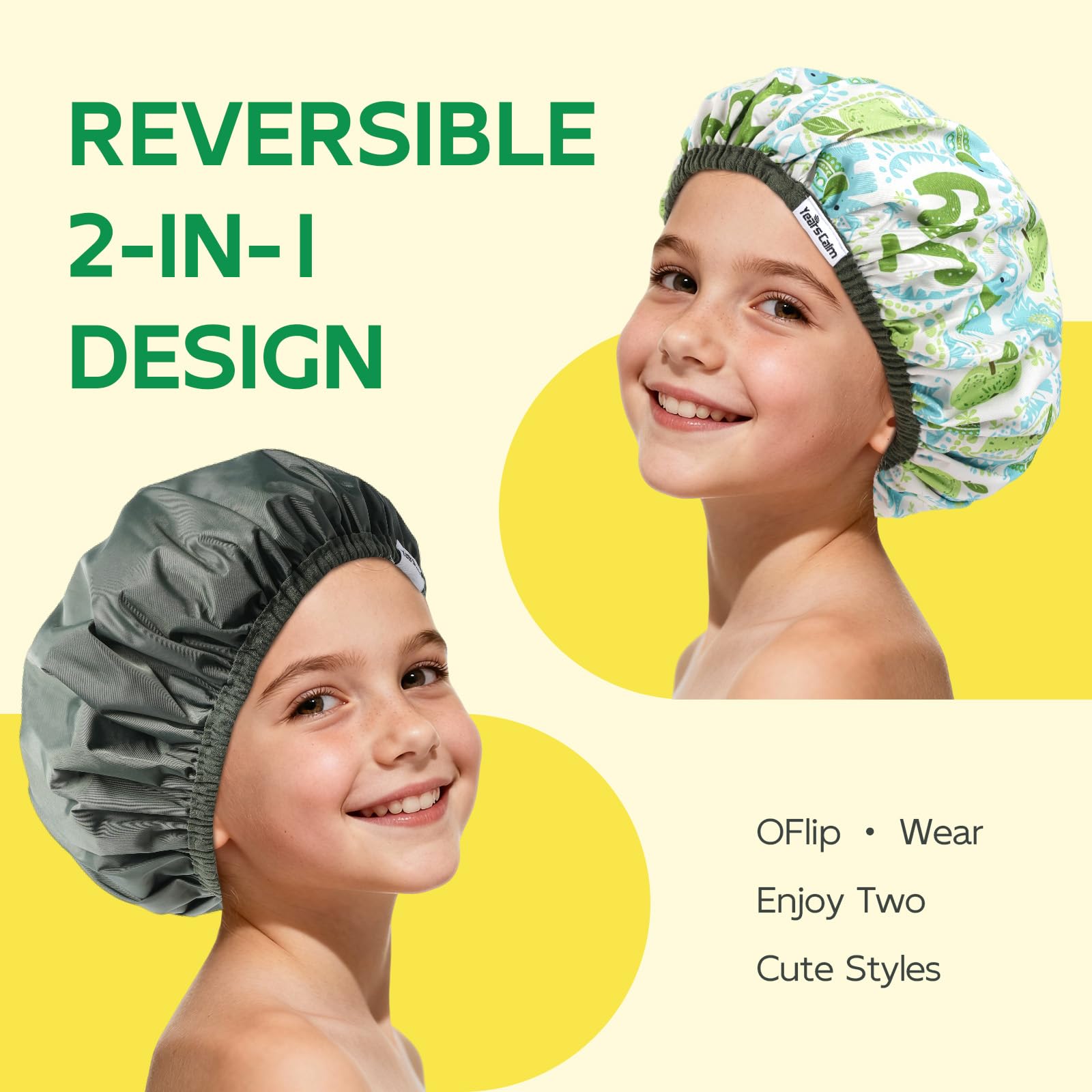 Years calm Kids Shower Cap - Waterproof Reusable Cartoon Bath Cap with Soft Elastic Band